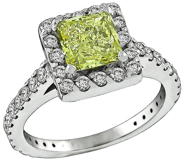 GIA Certified 1.18ct Natural Fancy Light Even Yellow Diamond Engagement Ring