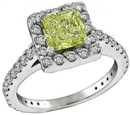 GIA Certified 1.18ct Natural Fancy Light Even Yellow Diamond Engagement Ring