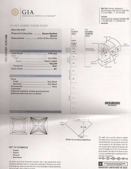 GIA Certified 1.18ct Natural Fancy Light Even Yellow Diamond Engagement Ring