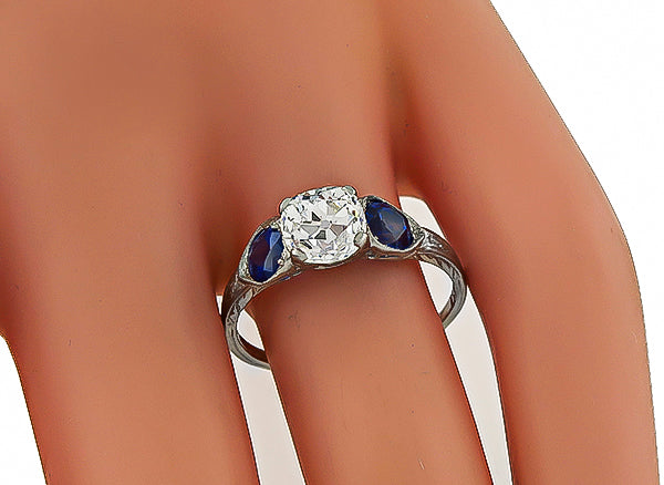 GIA Certified 1.39ct Diamond 1.00ct Sapphire Engagement Ring