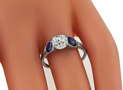 GIA Certified 1.39ct Diamond 1.00ct Sapphire Engagement Ring