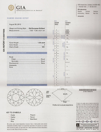 GIA Certified 1.39ct Diamond Vintage Engagement Ring