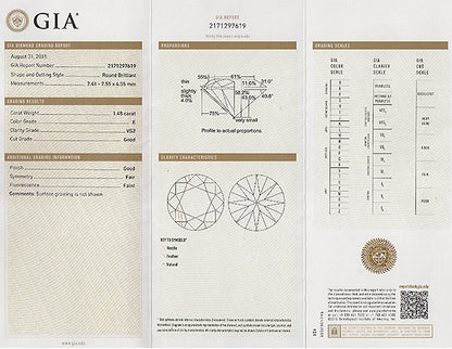 GIA Certified 1.48ct Diamond Solitaire Engagement Ring