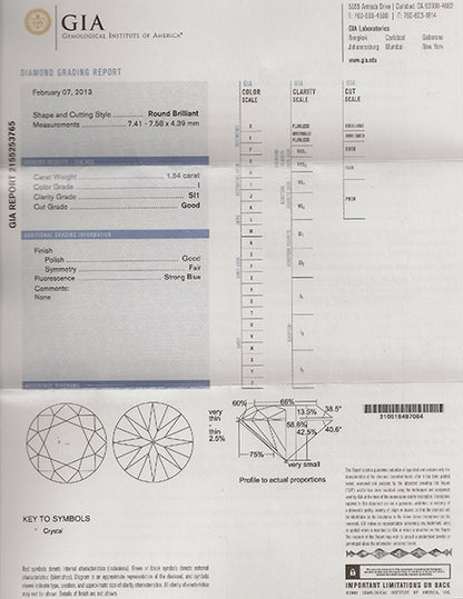 GIA Certified 1.54ct Diamond Platinum Enagagement Ring