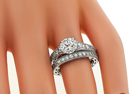 GIA Certified 1.57ct Diamond Engagement Ring and Wedding Band Set