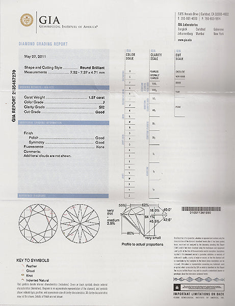 GIA Certified 1.57ct Diamond Engagement Ring and Wedding Band Set
