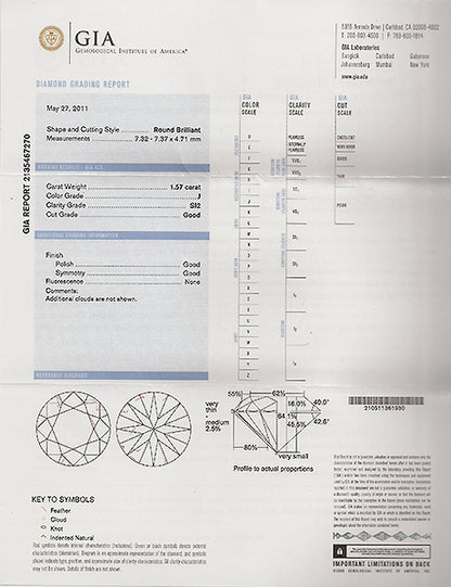 GIA Certified 1.57ct Diamond Engagement Ring and Wedding Band Set