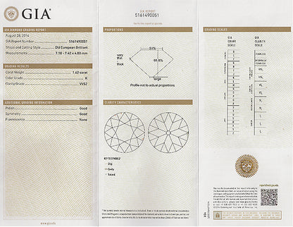 GIA Certified 1.62ct Diamond Engagement Ring