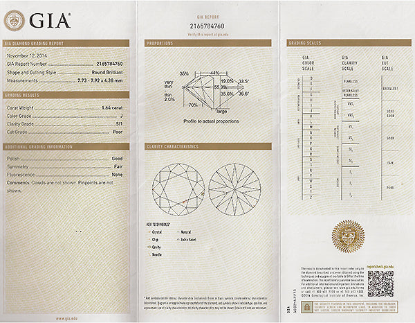 GIA Certified 1.64ct Diamond Engagement Ring