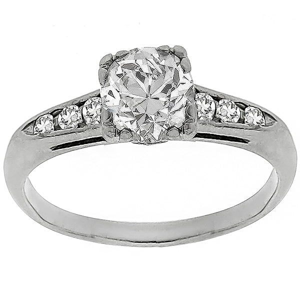 GIA Certified 1920s 0.80ct Round Diamond 18k White Gold Engagement Ring