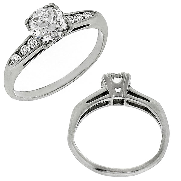 GIA Certified 1920s 0.80ct Round Diamond 18k White Gold Engagement Ring