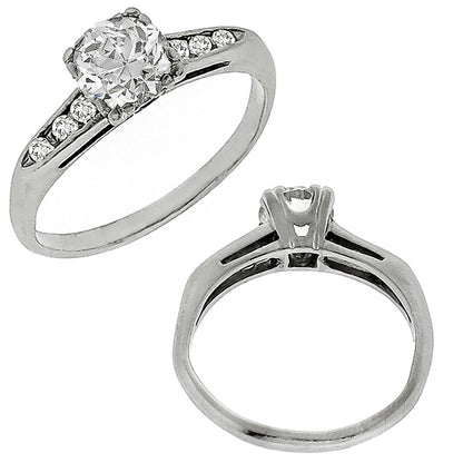 GIA Certified 1920s 0.80ct Round Diamond 18k White Gold Engagement Ring