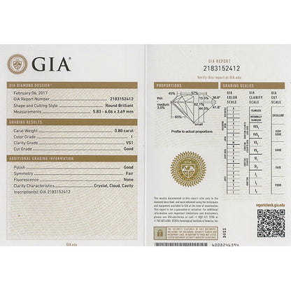 GIA Certified 1920s 0.80ct Round Diamond 18k White Gold Engagement Ring