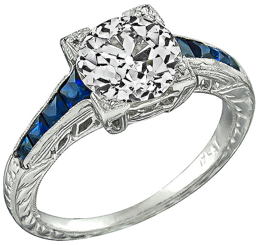 GIA Certified 2.01ct Diamond Sapphire Engagement Ring