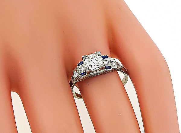 GIA Certified Art Deco 0.90ct Diamond Engagement Ring