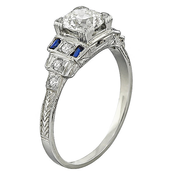 GIA Certified Art Deco 0.90ct Diamond Engagement Ring