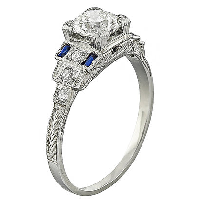 GIA Certified Art Deco 0.90ct Diamond Engagement Ring