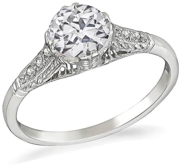GIA Certified Edwardian 0.91ct Diamond Platinum Engagement Ring