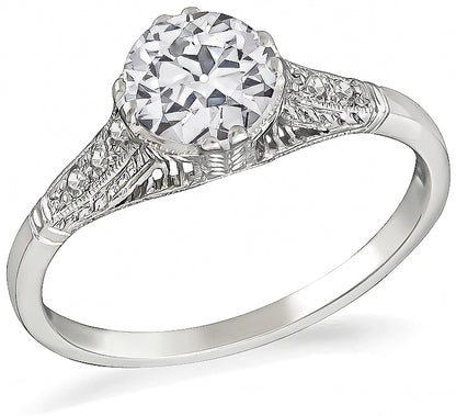 GIA Certified Edwardian 0.91ct Diamond Platinum Engagement Ring