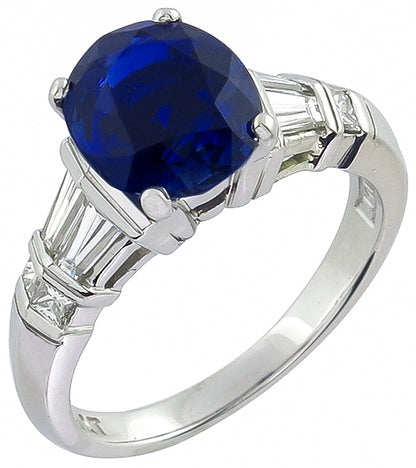 GIA Certified No Heat Natural  3.08ct Sapphire 0.50ct Diamond Engagement Ring