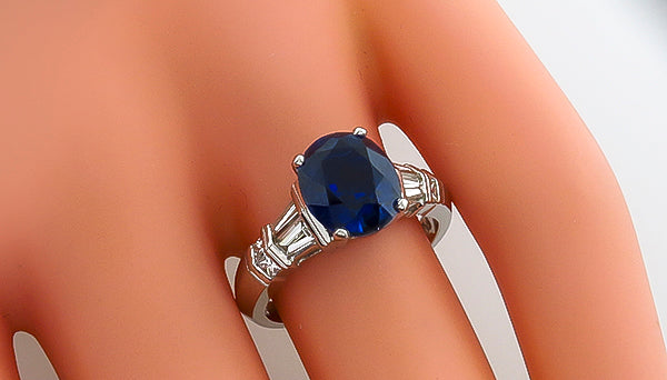 GIA Certified No Heat Natural  3.08ct Sapphire 0.50ct Diamond Engagement Ring