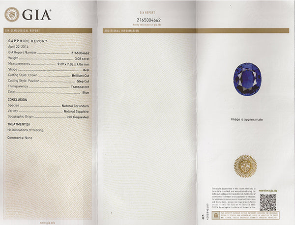 GIA Certified No Heat Natural  3.08ct Sapphire 0.50ct Diamond Engagement Ring