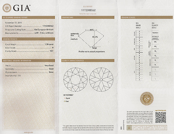 GIA Old European Cut 1.38ct Diamond Engagement Ring