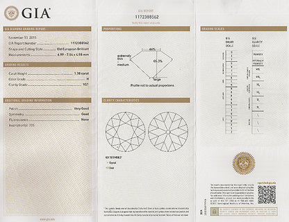 GIA Old European Cut 1.38ct Diamond Engagement Ring