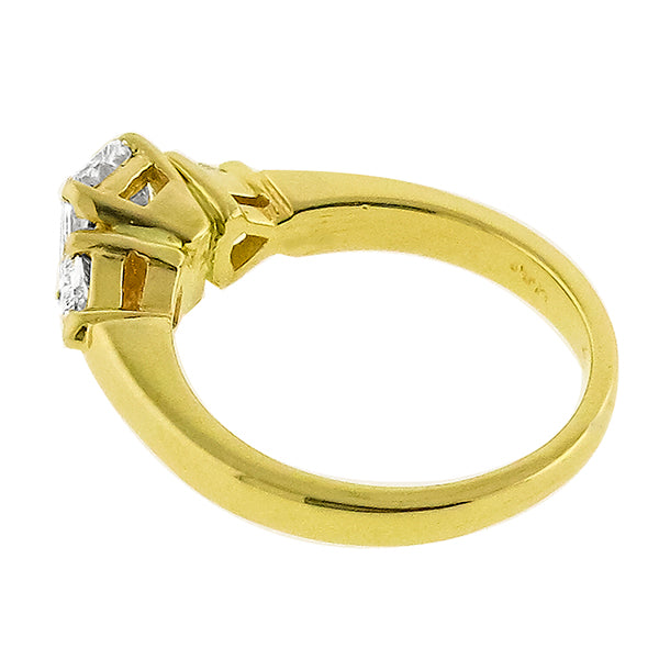 Estate GIA Certified 1.01ct Emerald Cut Diamond 0.25ct Trilliant Gold Ring