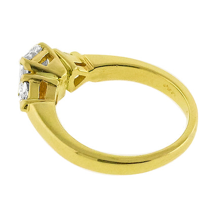 Estate GIA Certified 1.01ct Emerald Cut Diamond 0.25ct Trilliant Gold Ring