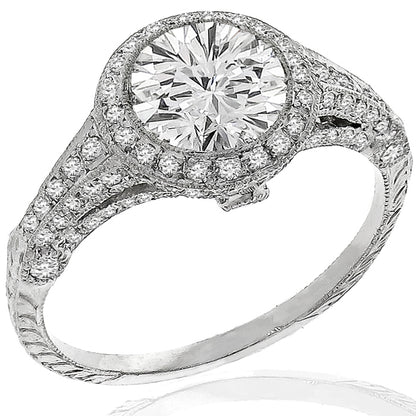 Art Deco Style GIA Certified 1.14ct Round Diamond Platinum Engagement Ring