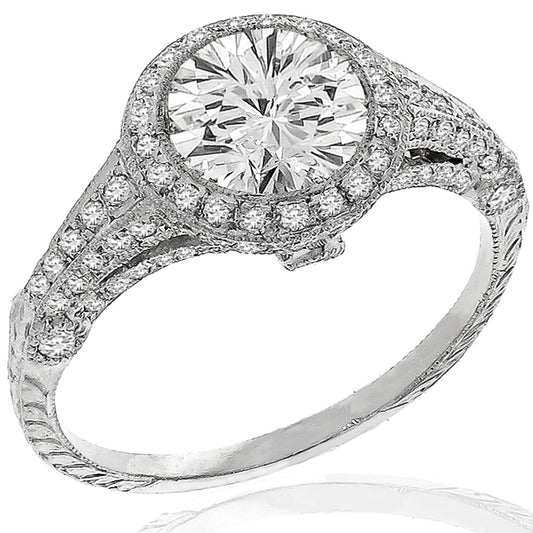 Art Deco Style GIA Certified 1.14ct Round Diamond Platinum Engagement Ring