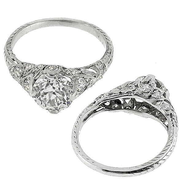 Antique Art Deco GIA 1.22ct Old European Cut Diamond Engagement Ring