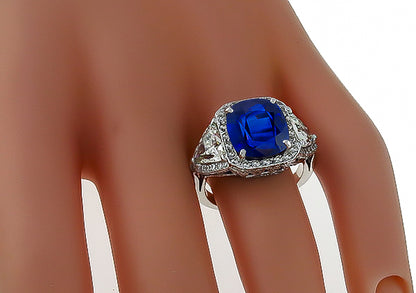 GRL Certified 8.18ct Sapphire GIA Certified 1.99ct Diamond Ring