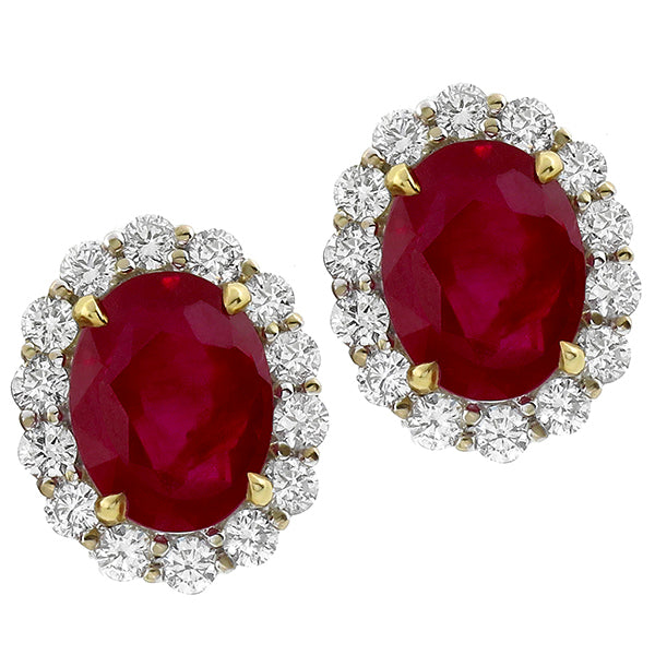 GRS 7.37ct Natural Burmese Ruby 1.70ct  Diamond Estate Earrings