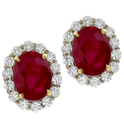 GRS 7.37ct Natural Burmese Ruby 1.70ct  Diamond Estate Earrings