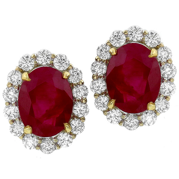 GRS 7.37ct Natural Burmese Ruby 1.70ct  Diamond Estate Earrings
