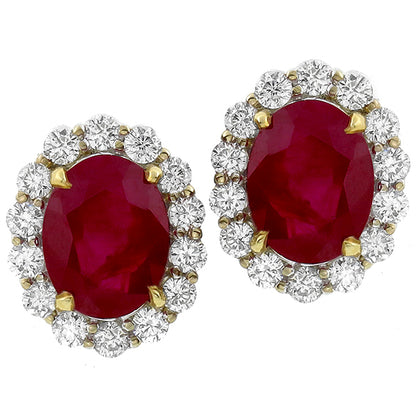 GRS 7.37ct Natural Burmese Ruby 1.70ct  Diamond Estate Earrings