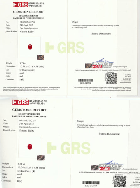 GRS 7.37ct Natural Burmese Ruby 1.70ct  Diamond Estate Earrings