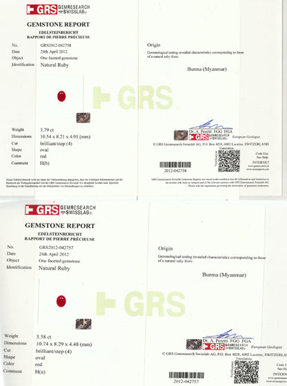 GRS 7.37ct Natural Burmese Ruby 1.70ct  Diamond Estate Earrings