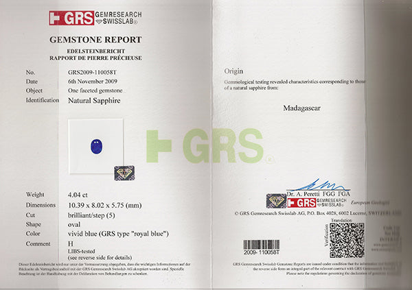 GRS Certified 4.04ct Natural Sapphire 0.80ct Diamond Engagement Ring