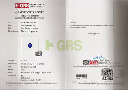 GRS Certified 4.04ct Natural Sapphire 0.80ct Diamond Engagement Ring