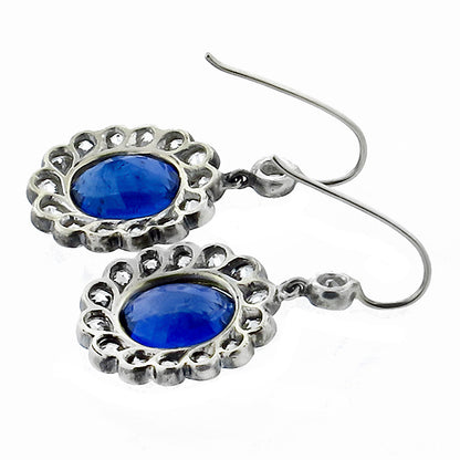 Georgian 8.32ct Sapphire & 2.80ct Diamond Silver & Gold Earrings
