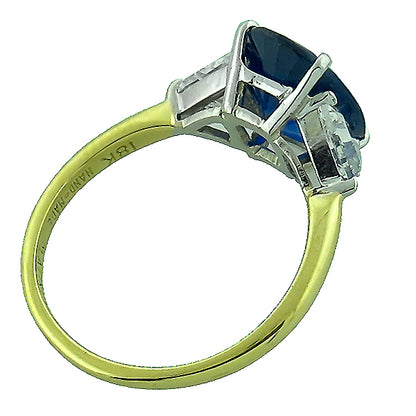 3.58ct Oval Sapphire and Trilliant Diamond 18k Yellow Gold Engagement Ring