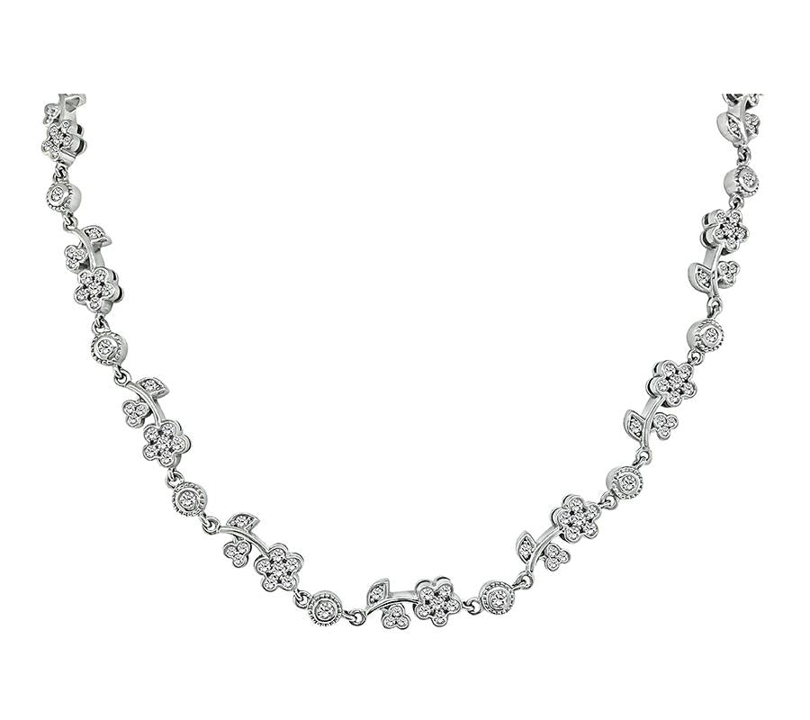 Estate 3.30ct Diamond 18k White Gold Floral Necklace