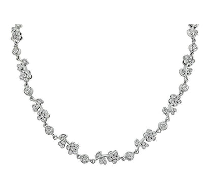 Estate 3.30ct Diamond 18k White Gold Floral Necklace