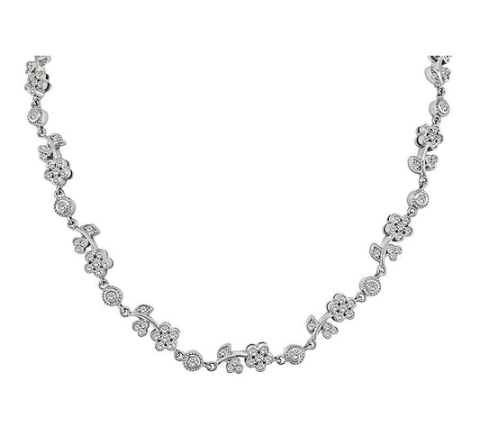 Estate 3.30ct Diamond 18k White Gold Floral Necklace
