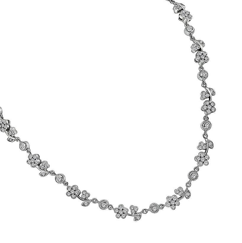Estate 3.30ct Diamond 18k White Gold Floral Necklace