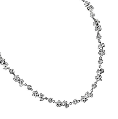 Estate 3.30ct Diamond 18k White Gold Floral Necklace