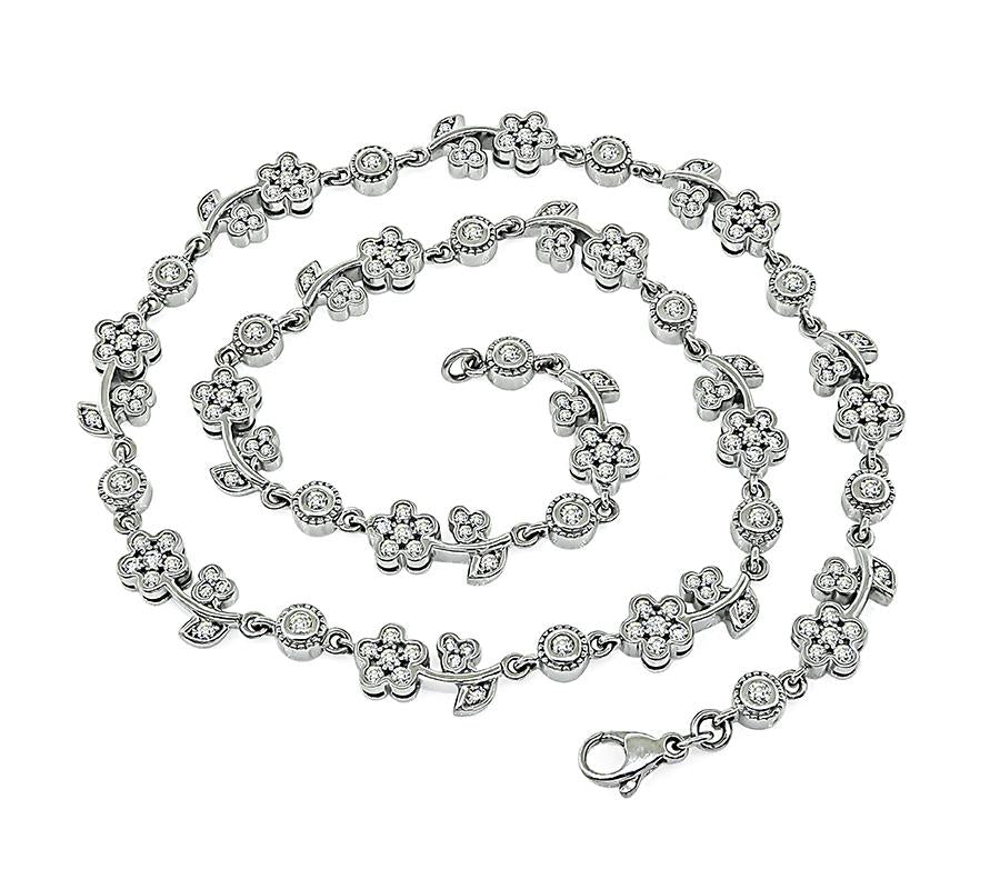 Estate 3.30ct Diamond 18k White Gold Floral Necklace